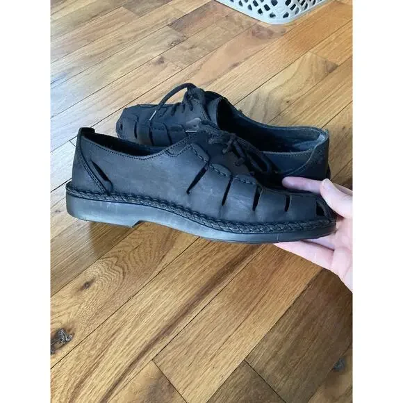 Josef Seibel Air Massage Womens 40 Black Leather Fisherman Lace-Up Sandal Grunge - Picture 6 of 8